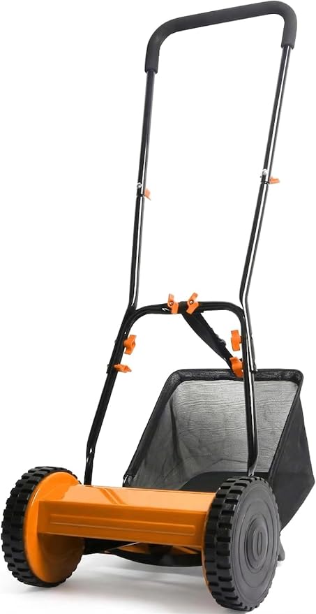 14in Push Along Lawn Mower - Lightweight 13.2 lbs - 4 Cutting Heights 0.6" to 1.6" - Rear Roller for Stripes - 14in Heavy Duty Steel Blades - 4.8 Gallon Collection Box (14 in) by Unknown