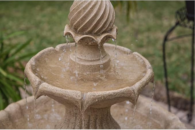 Kenroy Home 51009SNDST Frost Outdoor Solar Floor Fountain with Tan Finish, Traditional Style, 44" Height, 22" Width, 22" Depth