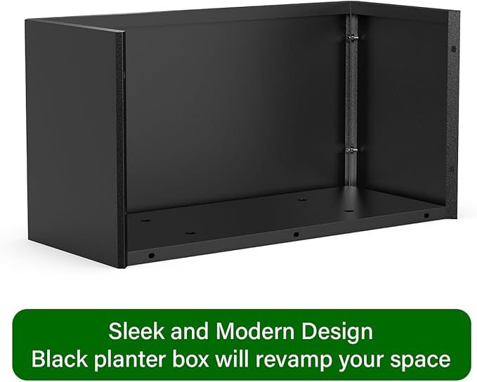 Metal Planters - Rectangular Trough, All-Weather Durable with 4 Drainage Holes, 25x11x13 Inches for Porch & Patio, Black