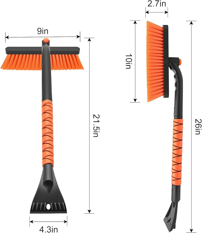 nacena Snow Brush and Ice Scrapers for Car Windshield, Detachable Snow Remover for Cars EVA Foam Grip and Rotatable Brush Head Snow Scraper for Car Trucks SUV, Winter Cars Accessories (Orange) - Image 2