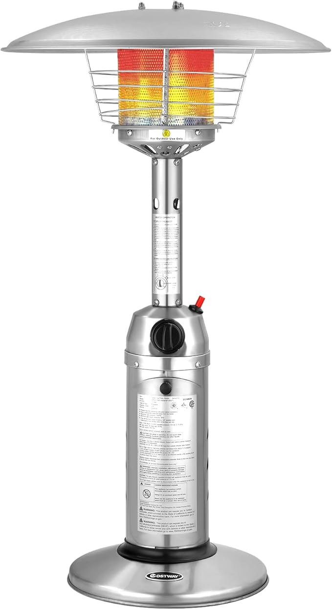 Giantex Outdoor Propane Patio Heater, 11,000 BTU Portable Tabletop Heater w/Weighted Base, Stainless Steel, Adjustable Thermostat, Electric Heater for Backyard, Garden, Commercial Restaurant, Silver