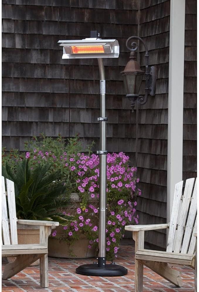 Fire Sense 02117 Telescoping Offset Pole Mounted Infrared Patio Heater With Wheels 1500 Watt Indoor Outdoor Powder Coated Steel Tip over Protection System Cover Included - Stainless Steel