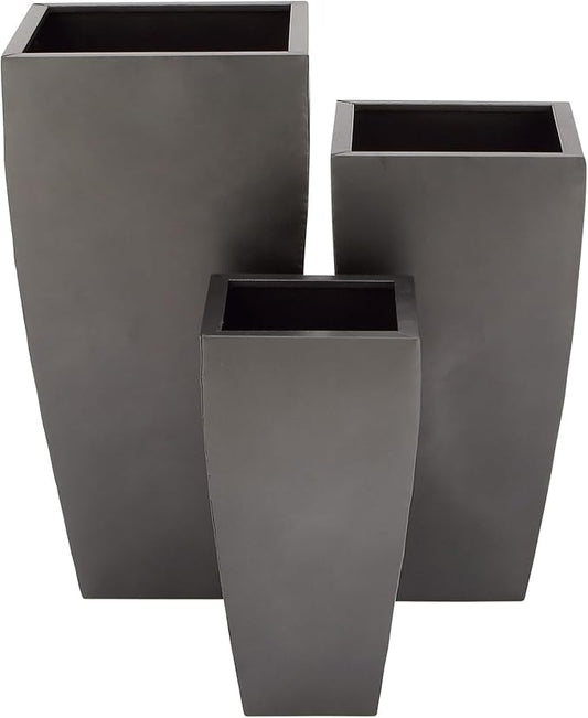 Deco 79 Metal Indoor Outdoor Planter Large Planter Pot with Tapered Base, Set of 3 Planters 20", 25", 30"H, Dark Gray