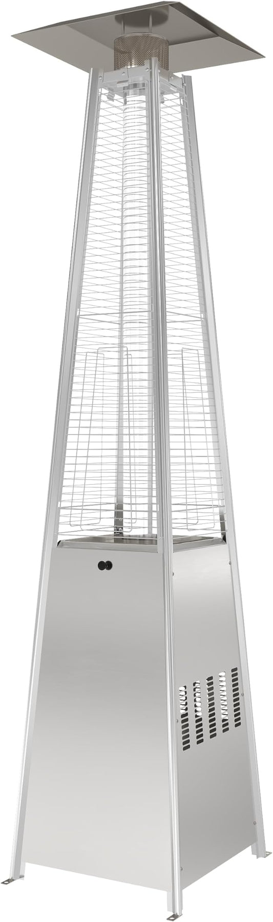 Sundale Pyramid Patio Heater, 48,000 BTU Propane Outdoor Heater with Wheels and Tip-Over Protection, Thickened Glass Tube Patio Heaters for Outdoor Use, Commercial & Residential (Sliver)