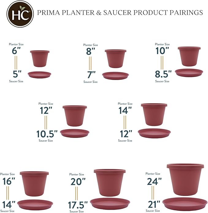 The HC Companies 20 Inch Round Prima Planter - Large Plastic Plant Pot with Rolled Rim for Indoor Outdoor Plants Flowers Herbs, Clay