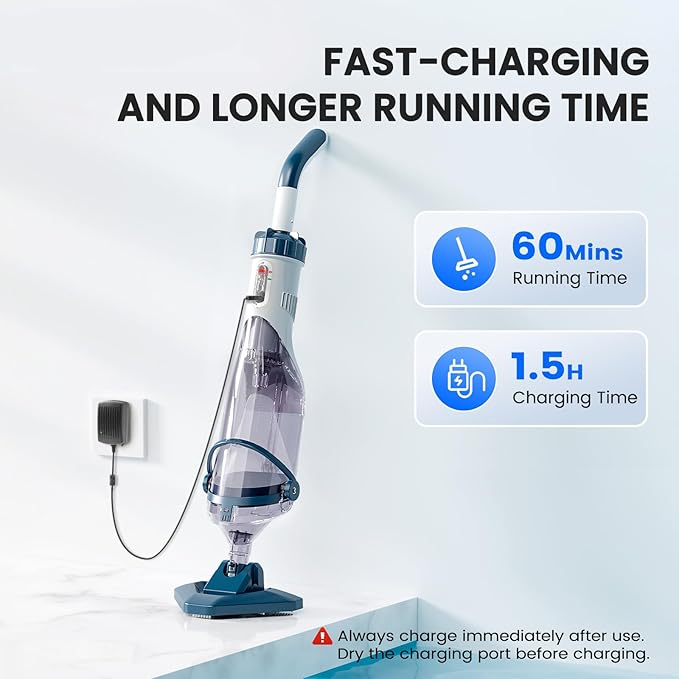 Enhulk Rechargeable Handheld Cordless Pool Vacuum for Above Ground Pool and Inground Pool, 60-Minute Runtime,Powerful Suction up to 18.5 gallons/min, Efficient Leaf and Debris Removal, PC10 Pro - Image 3