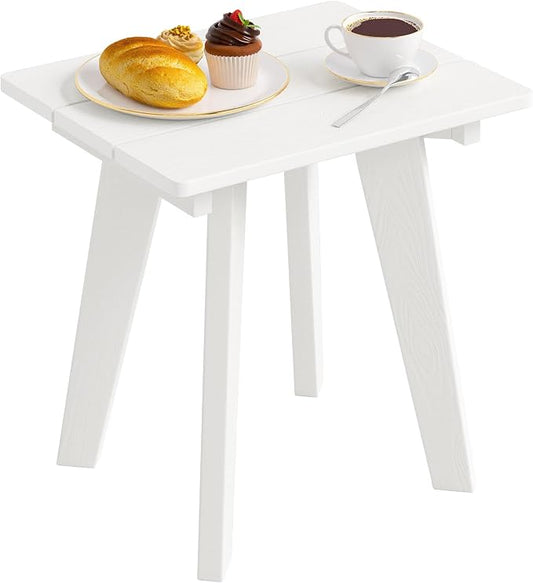 Outdoor Side Table, HDPE Weather Resistant Small Patio Table for Porch and Balcony, 200 LBS Capacity Heavy Duty Small Outdoor Table for Backyard and Pool, Easy Maintenance, White by HOMENJOY