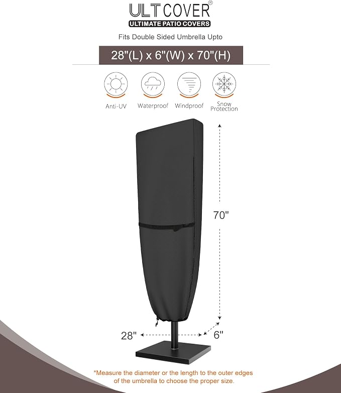 ULTCOVER Patio Parasol 600D Waterproof Outdoor Market Extra Large Umbrella Cover - Fits Double-Sided Umbrella 13-15 Feet, Black - Image 3