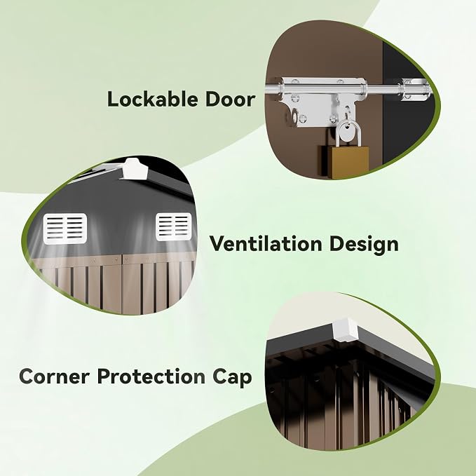 COMHOMA Shed Outdoor Storage Shed Metal,Lockable Doors Tool Sheds with Sloping Roof,Steel Garden Shed with Air Vent for Backyard,Patio,Lawn,Poolside (Brown, 10'x12') - Image 7