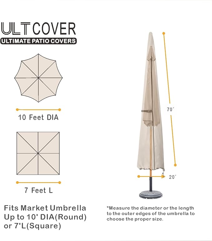 ULTCOVER Patio Parasol 600D Waterproof Outdoor Market Umbrella Cover - Fits Market Umbrella 7-10 Feet - Image 2