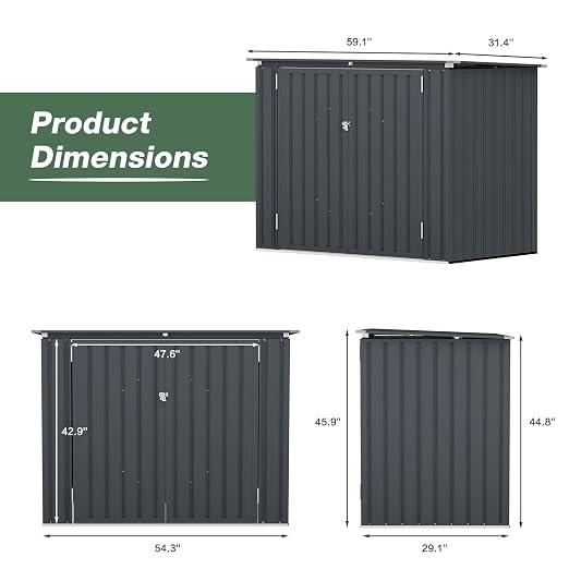 3'x5' Outdoor Trash Can Storage, Metal Storage Bike Shed, Waterproof Garbage Can Organizer with Chain Lid, Outdoor Storage Clearance for Patio, Garden, Backyard, Dark Grey - Image 2