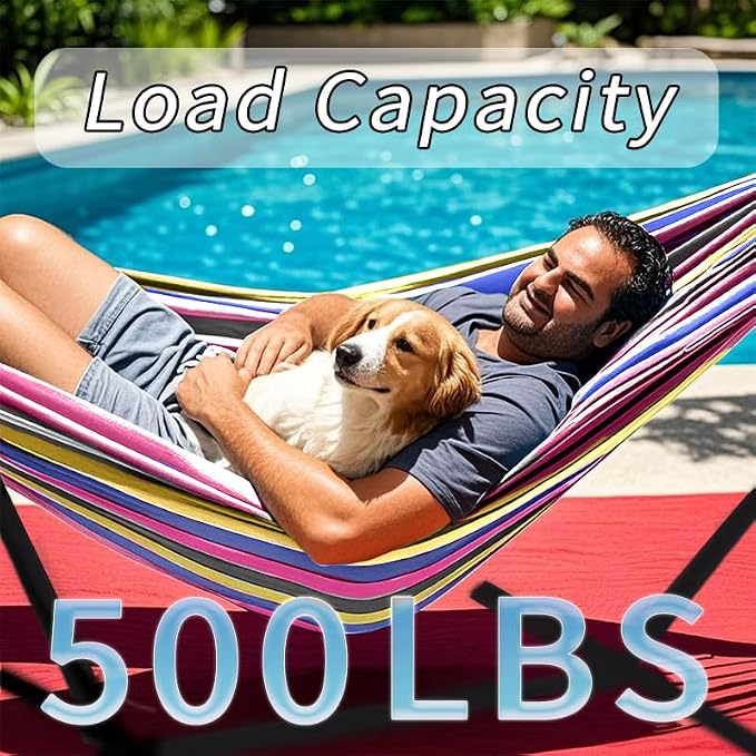 ANAGOO Double Hammock, Heavy Duty Portable, 500 lb Weight Capacity, Perfect for Both Indoors and Outdoors, 2 Person Hammock with Carrying Bag, Wide Red - Image 2