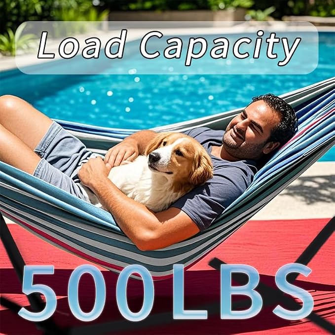 ANAGOO Double Hammock, Heavy Duty Portable, 500 lb Weight Capacity, Perfect for Both Indoors and Outdoors, 2 Person Hammock with Carrying Bag, Fine Blue - Image 4