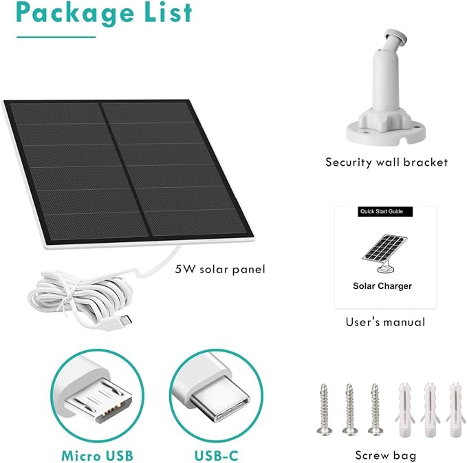 Solar Panel for Security Camera, 5W USB Solar Panel Compatible with Rechargeable Battery Camera, Solar Panel Charger for Camera with IP65 Waterproof, Adjustable Bracket, 9.8ft Cable(2 Pack) - Image 7