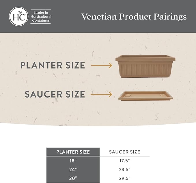 The HC Companies Venetian Window Planter Box w/Drain Plug - Long Planter Box for Windowsills, Balconies & More - Plastic Large Rectangular Planters for Herbs & Flowers (30" Sandstone, Pack of 1)