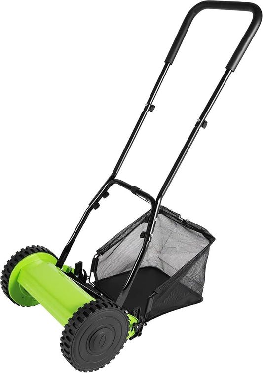 18Inch 5-Blade Push Reel Lawn Mower, Walk-Behind Cordless Grass Cutter Adjustable Height Wheeled Manual Lawn Mower Grass Catcher 23L/6 Gallons for Sidewalks Driveways Courtyards Park Gardens by Unknown