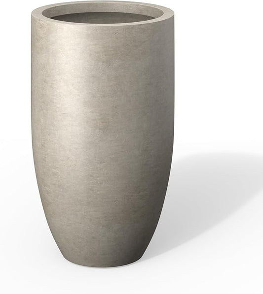 Kante 24 Inch Tall Round Concrete Planter, Large Plant Pots with Drainage Hole for Indoor Outdoor Plants, Modern Decor for Garden, Home, Patio, Porch, Weathered Concrete