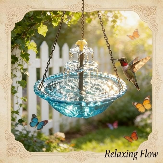 Hanging Solar Bird Bath Fountain 3 Layers,Solar Cascade Hanging Bird Bath Fountain,Hummingbird Water Fountain Solar with Solar Water Pump,Suitable for Gardens,Backyards,Patios,and Lawns. (Blue)