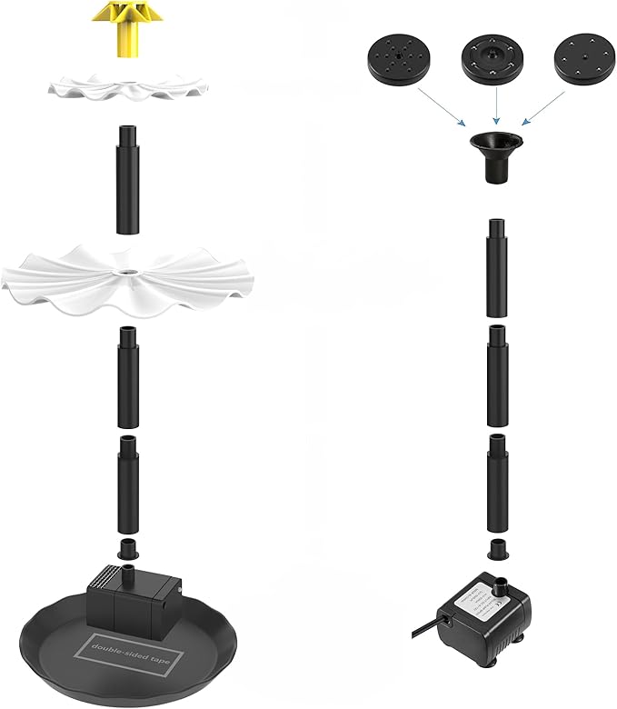 Lewisia Battery Backup Solar Fountain Pump with LED Light 3-Tier Bird Bath Water Pump Garden Backyard Pond Pool Outdoor Decoration 6W