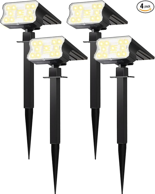 HGGH Solar Lights Outdoor Waterproof IP67, 60 LED 3 Lighting Modes Solar Spot Lights Outdoor for Yard Garden Pathway Landscape, Auto On/Off, Function 2 in 1(Warm White, 4 Pack)