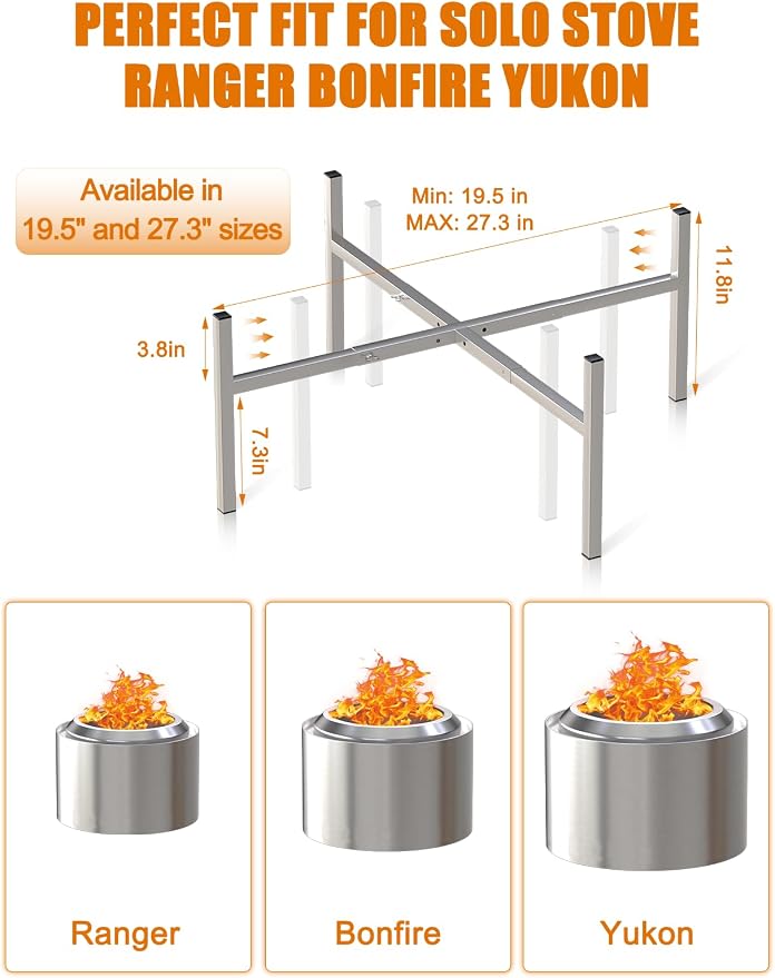 15-27 Inch Stainless Steel Fire Pit Stand, Adjustable 2 Height Base for Solo Stove Accessories, 220LBS Sturdy Firepit Stand for Patio Camping Backyard - Image 2