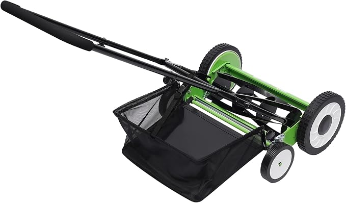 16-Inch 5-Blade Cordless Manual Reel Lawn Mower, Adjustable Cutting/Handle Height Grass Cutter with Grass Catcher, Portable Push Lawn Sweeper Suitable for Lawn Care, Gree - Image 4