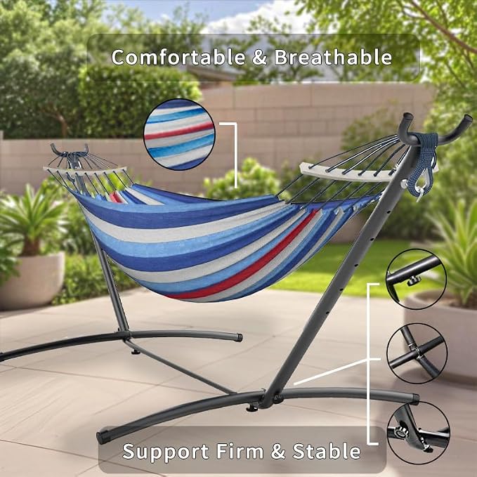 ANAGOO Double Hammock, Heavy Duty Portable, 500 lb Weight Capacity, Perfect for Both Indoors and Outdoors, 2 Person Hammock with Carrying Bag, Fine Blue - Image 5