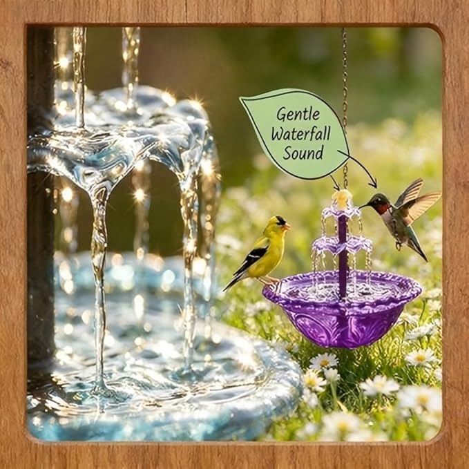Hanging Solar Bird Bath Fountain 3 Layers,Solar Cascade Hanging Bird Bath Fountain,Hummingbird Water Fountain Solar with Solar Water Pump,Suitable for Gardens,Backyards,Patios,and Lawns. (Purple)