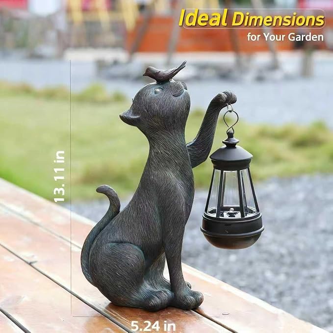Outdoor Cat Statues Solar Garden Decor : Cat Figurine with Bird Decor,Unique Garden Art for Porch Patio Balcony Yard Lawn Ornaments - Birthday Housewarming Gifts for Grandma Mom Women