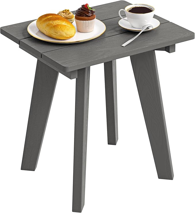 Outdoor Side Table, HDPE Weather Resistant Small Patio Table for Porch and Balcony, 200 LBS Capacity Heavy Duty Small Outdoor Table for Backyard and Pool, Easy Maintenance, Dark Gray by HOMENJOY