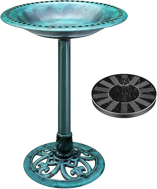 VIVOHOME Bird Bath with Solar Fountain for Outside, Polyresin Pedestal Bird Baths with Solar Powered Pump for Outdoor, Garden, Weather-Resistant Birdbaths with 20" Bowl, Green