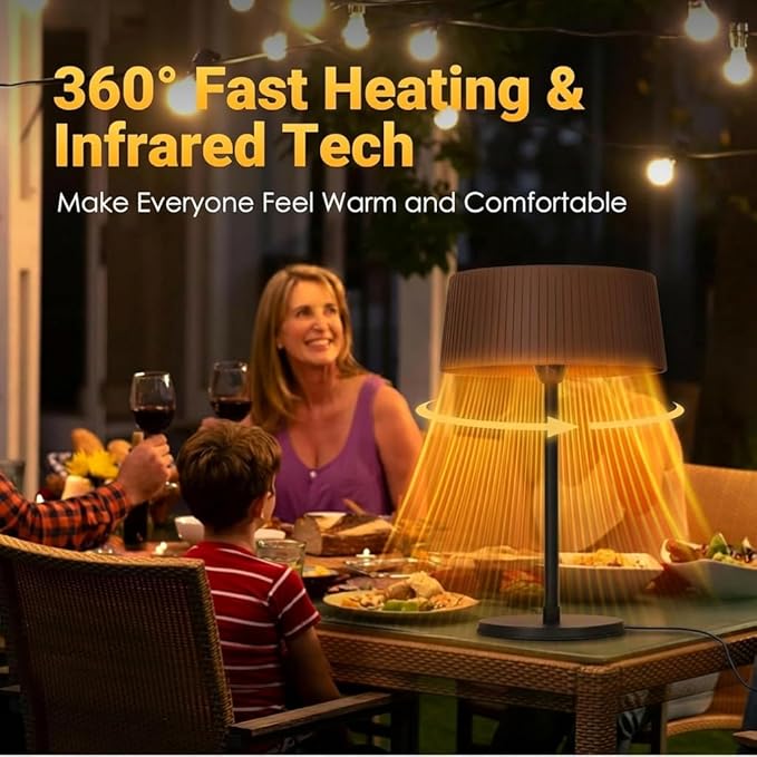 Electric Outdoor Patio Heater, 1500W Tabletop Infrared Heater for Indoor & Outdoor, IP55 Waterproof, Fast Heating, Tip-Over Protection, Perfect for Garden, Balcony, Garage, Porch (brown, tabletop)