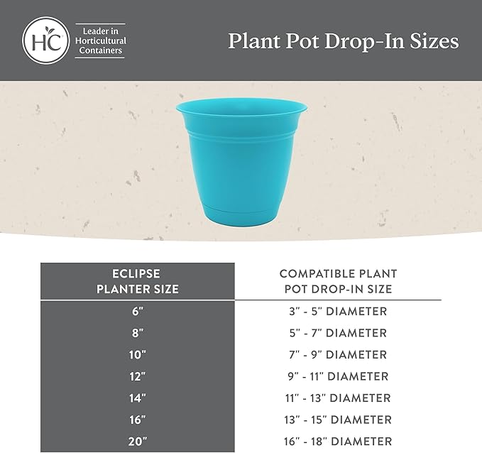 The HC Companies 12 Inch Eclipse Round Planter Pots with Drainage Holes & Attached Saucer, Lightweight UV-Resistant Plastic Indoor Outdoor Planters, 2-Pack Flower Pots for Garden & Home Decor, Peacock