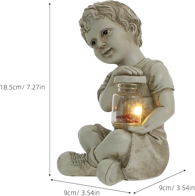 Yardwe Solar Lamp Sculpture Outdoor Garden Figurine Boy Statue Decor Solar Powered Landscape Lighting 3.5X3.5X7.2 Inches Weatherproof Lantern for Yard Patio