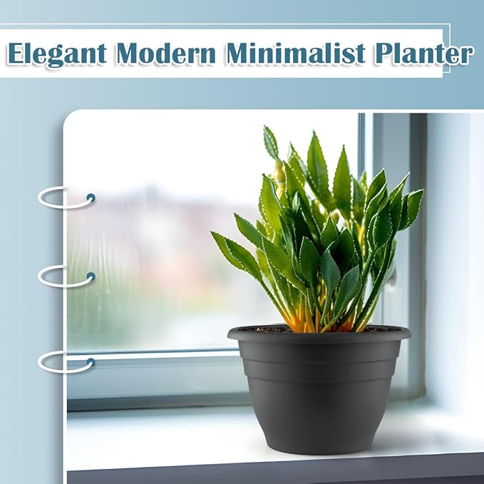 3 Pack 11 Inch Plant Pots with Drainage Hole and Plug,Plastic Flower Pots for Indoor & Outdoor Plants,Lightweight Plant Pots Perfect for Herbs,Flowers & Succulents(Gray)