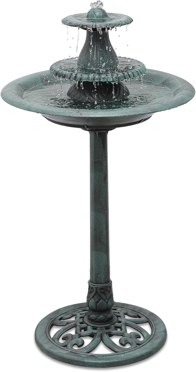 Magshion 37" Tall 3-Tier Outdoor Water Fountain, Pedestal Bird Bath for Outside, Cascading Water Feature and Birdbath for Garden, Patio, Deck, and Backyard, 1.3-Gallon (5L) Capacity, Green
