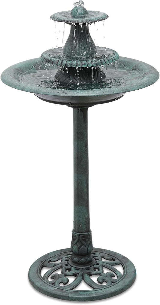Magshion 37" Tall 3-Tier Outdoor Water Fountain, Pedestal Bird Bath for Outside, Cascading Water Feature and Birdbath for Garden, Patio, Deck, and Backyard, 1.3-Gallon (5L) Capacity, Green