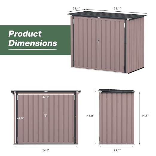3'x5' Outdoor Trash Can Storage, Metal Storage Bike Shed, Waterproof Garbage Can Organizer with Chain Lid, Outdoor Storage Clearance for Patio, Garden, Backyard, Rose Gold - Image 2