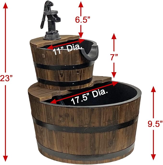 Wood Barrel with Pump Outdoor Water Fountain - Medium Garden Water Fountain