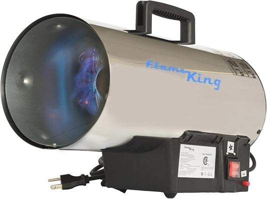 Flame King 60,000 BTU Portable Propane Forced Air Heater Outdoor Great for Jobsite, Construction, Garage, Patio, Stainless Steel
