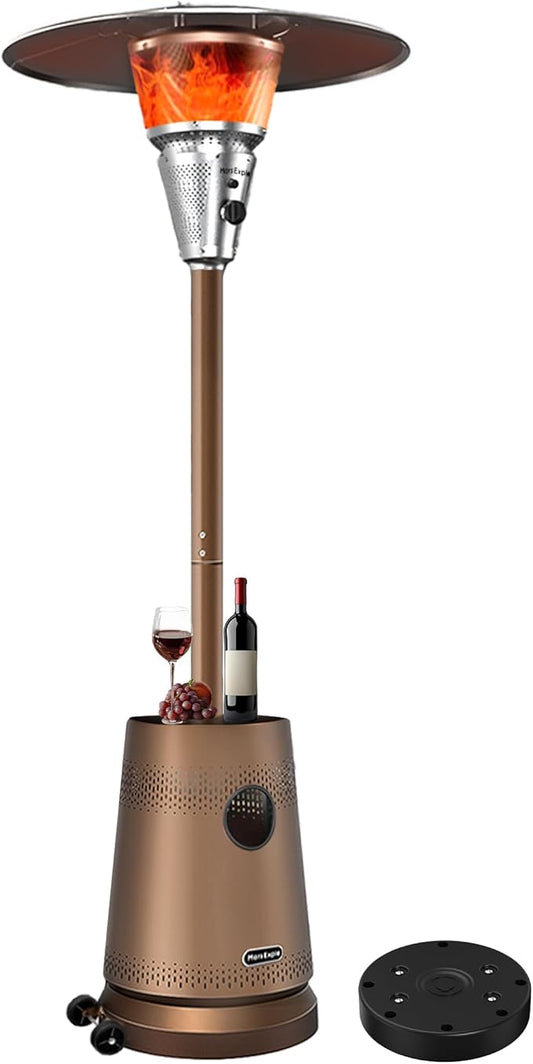 50,000 BTU Patio Heater for Outdoor Use With Adjustable Heat Focusing Top, Portable Propane Patio Heater with Wheels, Stainless Steel Burner for Porch Deck Garden (Brown)