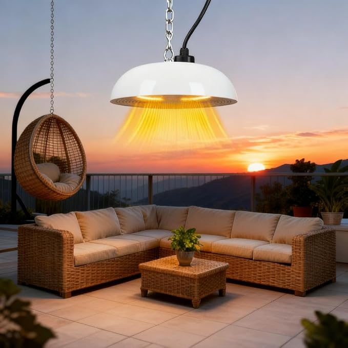 1500W Electric Hanging Patio Heater, 3S Instant Heat, Ceiling-Mounted Outdoor Heater with Quiet Operation, Overheat Protection, IP55 Waterproof for Patio, Balcony & Garage,white