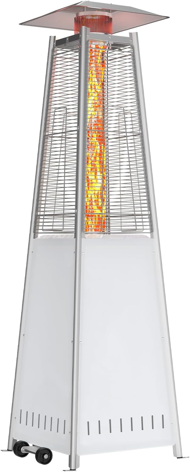 OLIXIS LED Pyramid Patio Heater, 48000 BTU Outdoor Heater with Wheels and Ignition, LED Propane Patio Heater for Home, Backyard, Garden,Deck and Patio