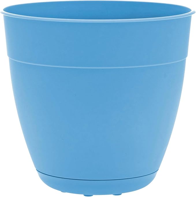 Bloem Dayton Planter with Saucer: 16" - Ocean Blue - 100% Recycled Plastic Pot, Removable Saucer, Elevated Feet, for Indoor and Outdoor Use, Gardening, 8.5 Gallon Capacity