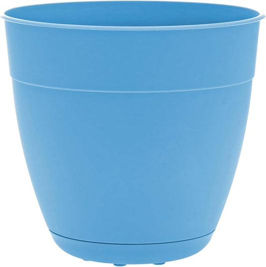 Bloem Dayton Planter with Saucer: 12" - Ocean Blue - 100% Recycled Plastic Pot, Removable Saucer, Elevated Feet, for Indoor and Outdoor Use, Gardening, 3 Gallon Capacity