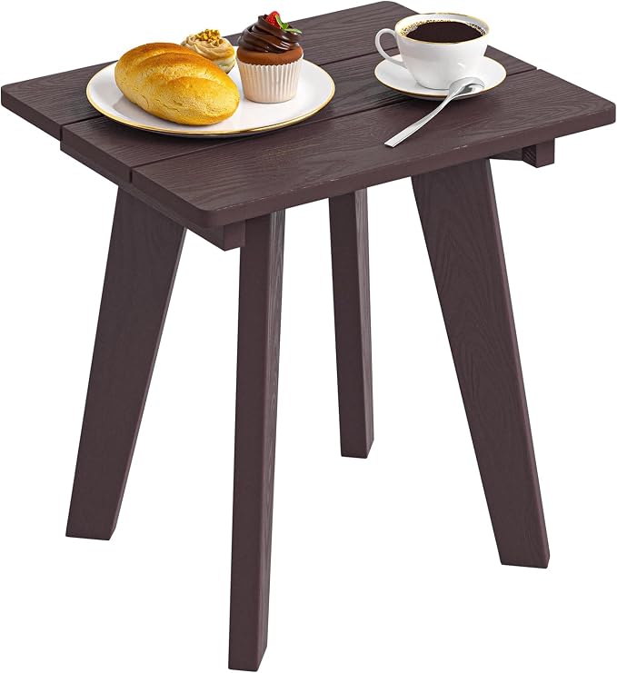 Outdoor Side Table, HDPE Weather Resistant Small Patio Table for Porch and Balcony, 200 LBS Capacity Heavy Duty Small Outdoor Table for Backyard and Pool, Easy Maintenance, Chocolate Brown by HOMENJOY