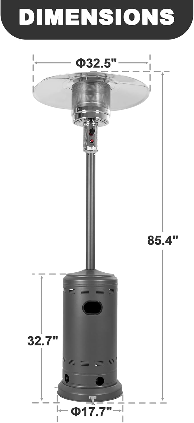 Nuu Garden Propane Outdoor Patio Heater with 304 Stainless Steel Burner and Aluminum Reflector, Powder-Coated Outdoor Heater with Wheels, Anti-Tilt Safety Shut-Off, ETL Certified, Sparkling Gray