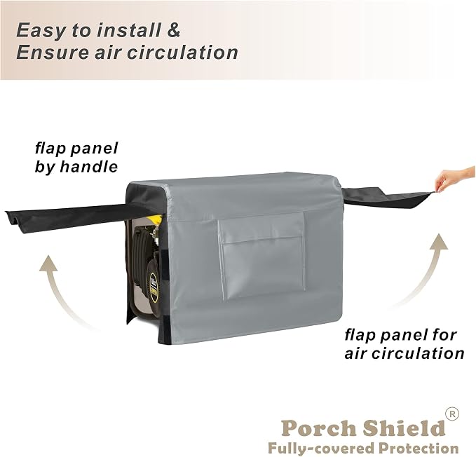 Porch Shield Waterproof Generator Cover - Heavy Duty Cover for Portable Generator 5500 to 15000 Watt (38L x 28 W x 30H inches, Black & Gray) - Image 5