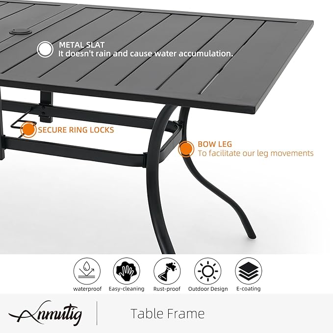 Anmutig 7-Piece Outdoor Dining Set, 6 Swivel Chairs＆63‘’ Rectangular Table All Weather Frame Furniture Set - Brown Style1 - Image 6
