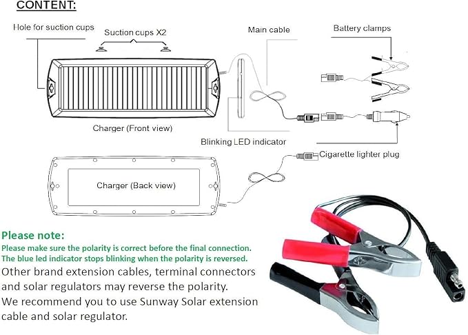 Sunway Solar Car Battery Trickle Charger & Maintainer 12V Solar Panel Power Kit Portable Backup for Car Automotive RV Marine Boat Motorcycle Truck Trailer Tractor Powersports Snowmobile Farm Equipment - Image 7